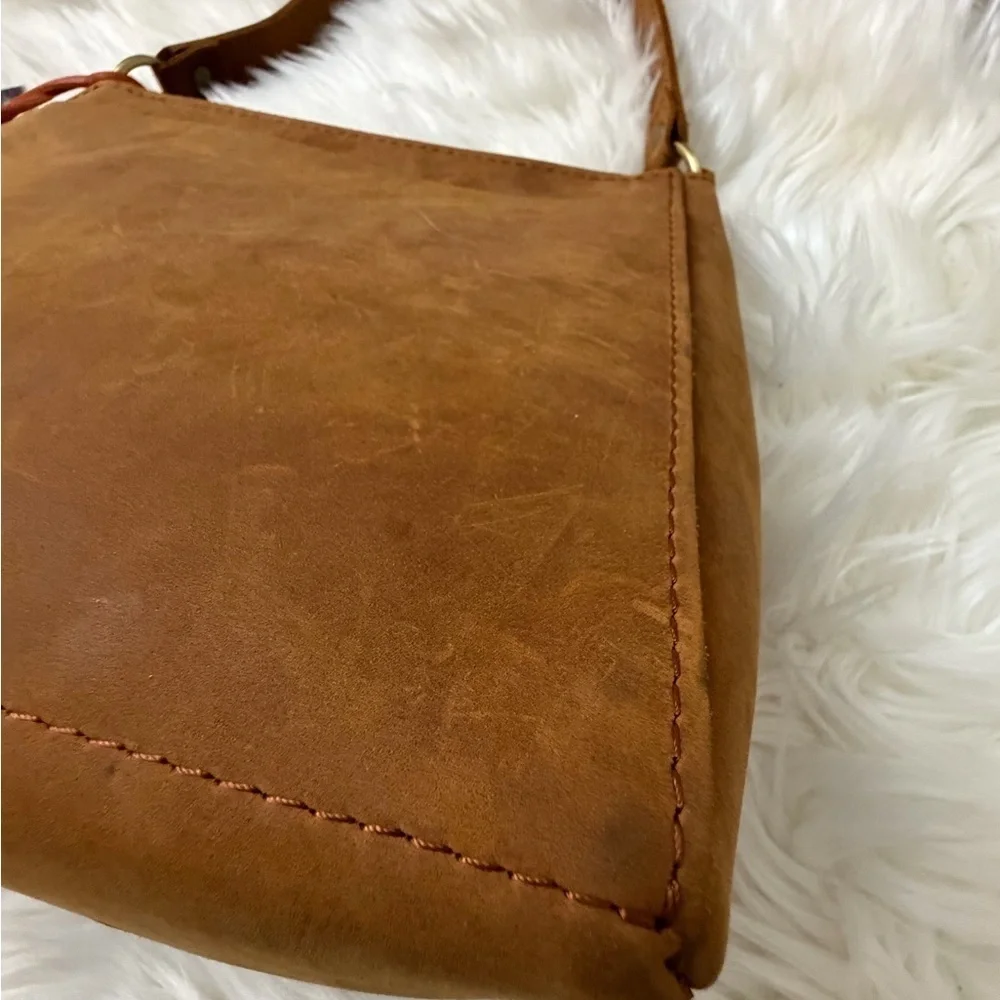 Portland Leather Tan Triangle Shoulder Bag with Charm